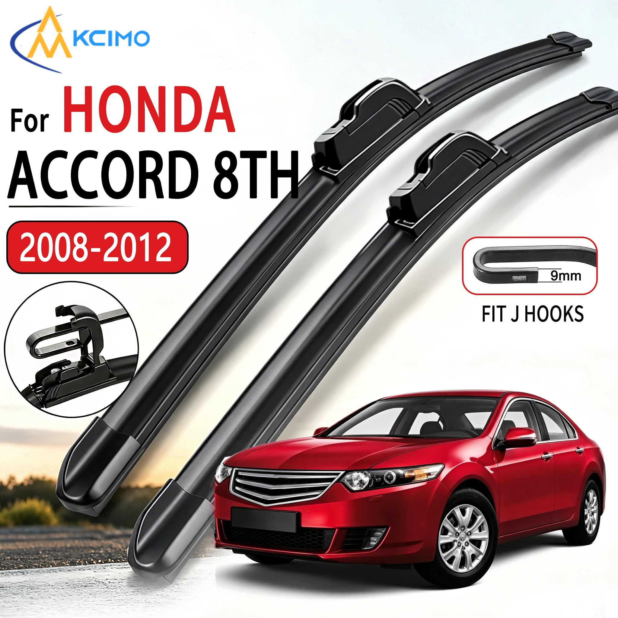 For Honda Accord 8th Gen Europe 2008-2012 Car Front Wiper U-Shape Soft Rubber Boneless Wiper HD Silent Durable Wiper 24