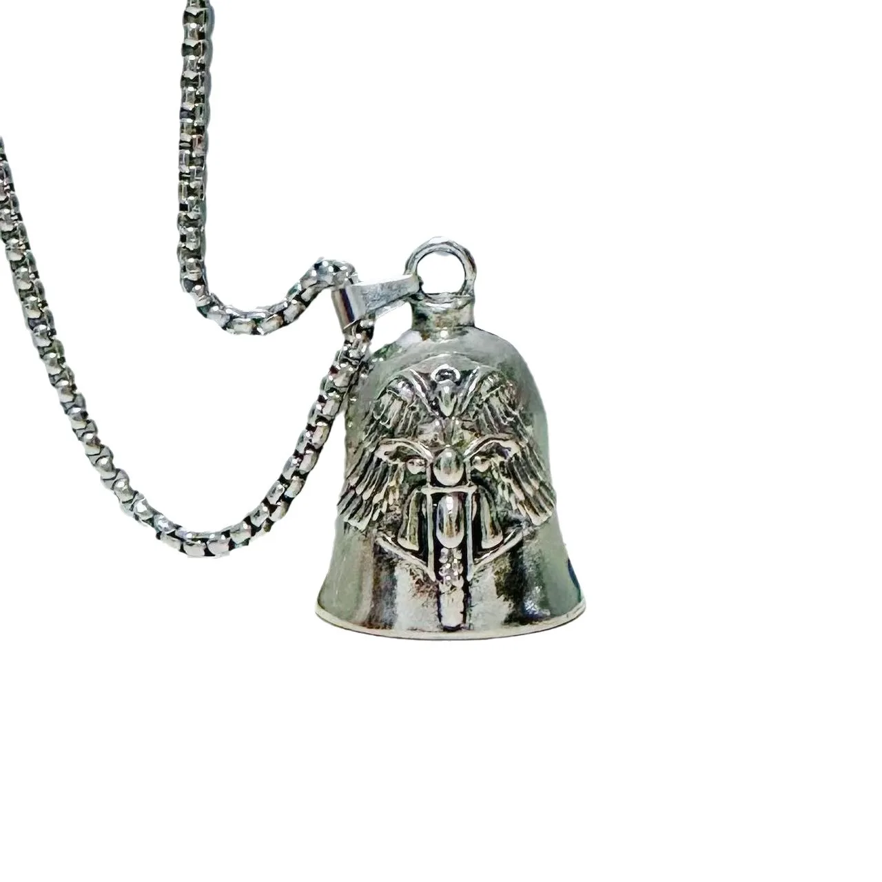 Retro hip-hop punk wing motorcycle gift pendant, new riding bell necklace
