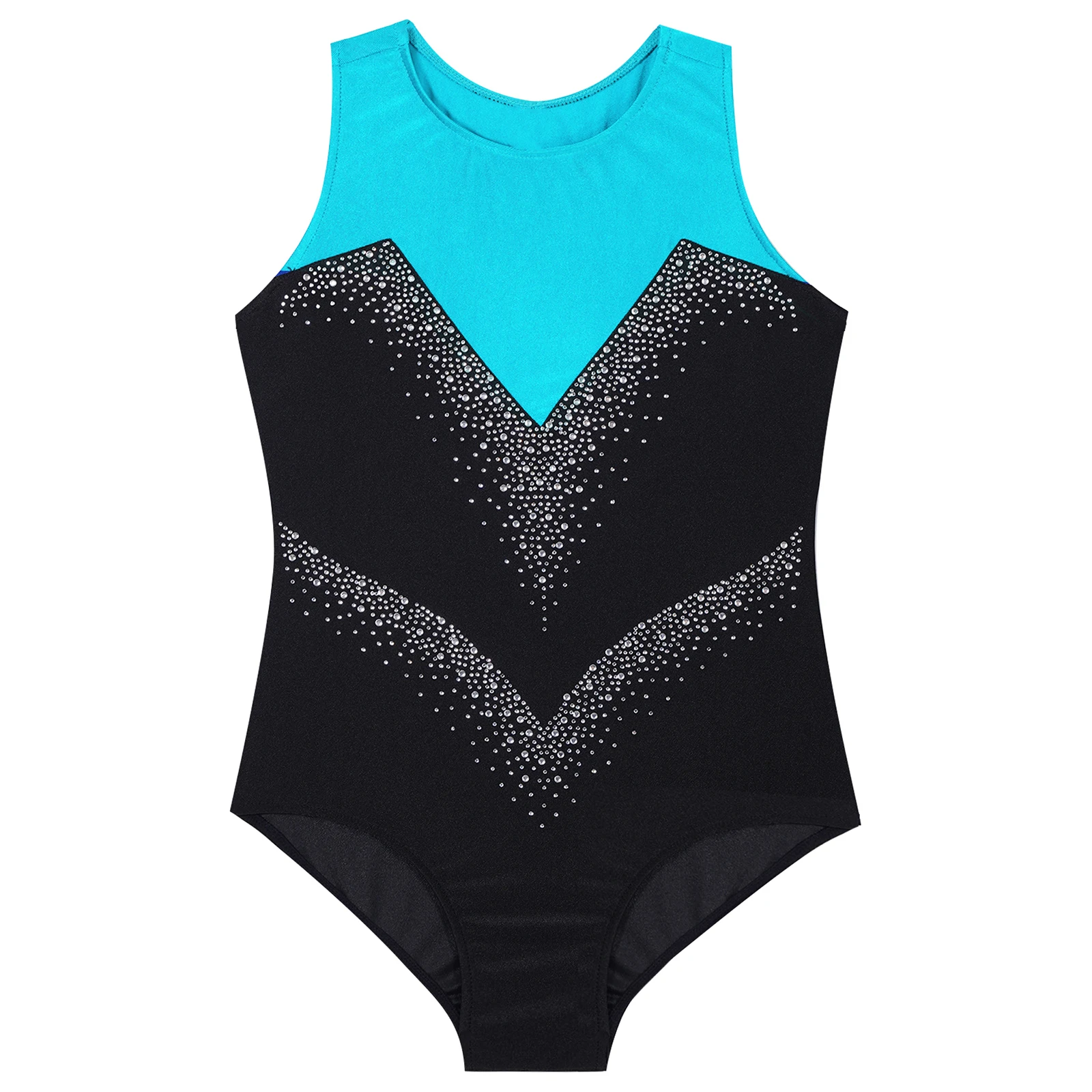 Children Girls Figure Ice Skating Dance Leotard Ballet Rhythmic Gymnastics Bodysuit Jumpsuit Dancewear Shiny Rhinestone Unitard