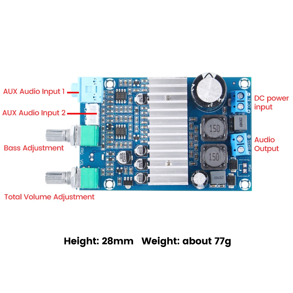 TPA3116 Digital Sound Amplifier Board Single Channel 100W Audio Amplifier Module Subwoofer Bass Output DC12-24V