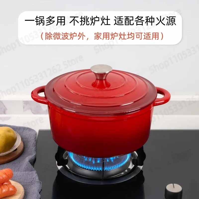 Gas Induction Cooker Oven Cast Iron Enamel Soup Stew Braising Pot Round Handle Micro Pressure
