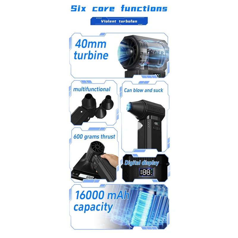A69epowerful Turbo Blower Fan Strong Dust Blower Mini Turbo Jet Fan Type-C Charging Brushless Motor For Car Computer Keyboard