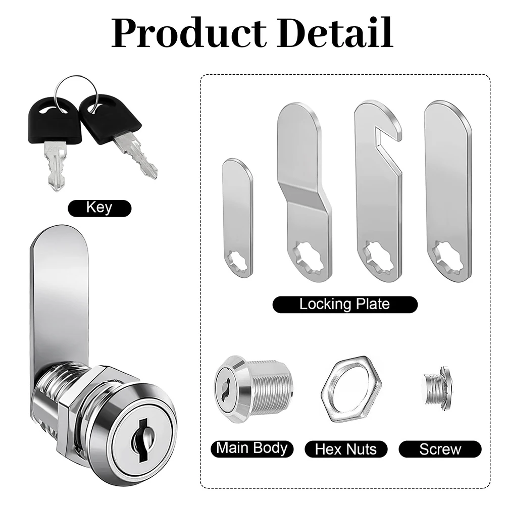 16/20/25/30mm Cam Lock Set Door Cabinet Mailbox Drawer Cupboard Locker Etc,It Comes with 2 Keys and 4 Different Lock Plates