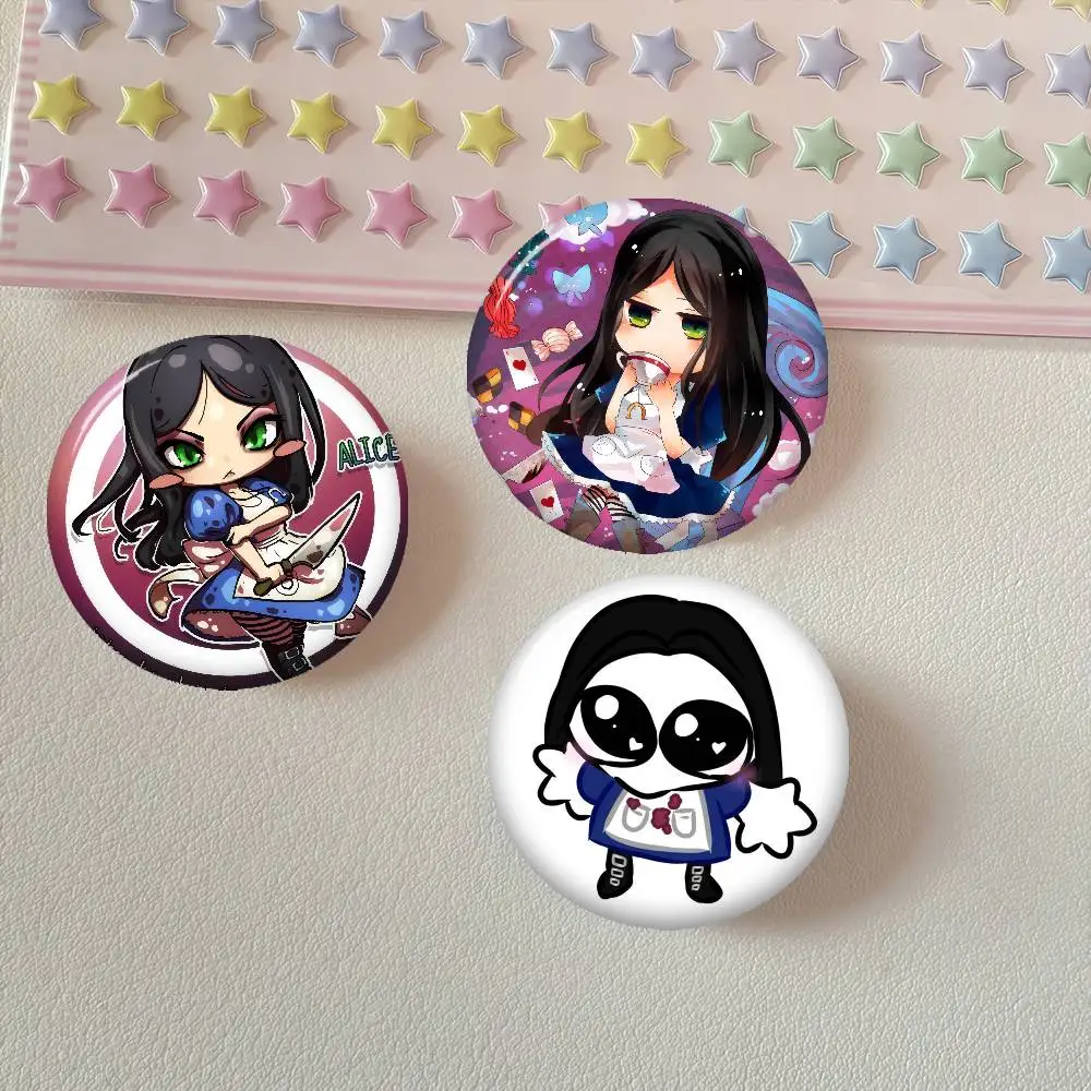 GAME Alice Madness Returns Tinplate  32/44MM Customizable Button Pins Cute Funny Creative Badge Jewelry Decor Gifts For Friends