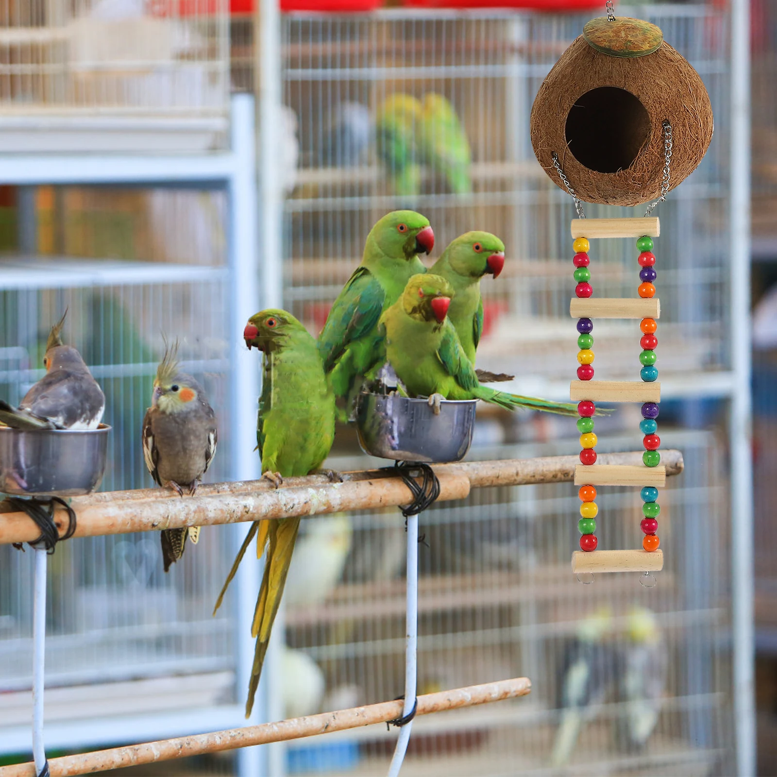 

Coconuts Shell Decorative Birdcage Decorative Birdcage for Pet Parrot Straw Sleeping Bed Resting Breeding Home Hanging