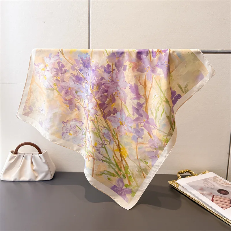 

Imitation Silk Square Scarf For Women Printed Scarves Bandanas Luxury Hijab Neckerchief Elegant Travel Shawl Wraps Bag Ribbon