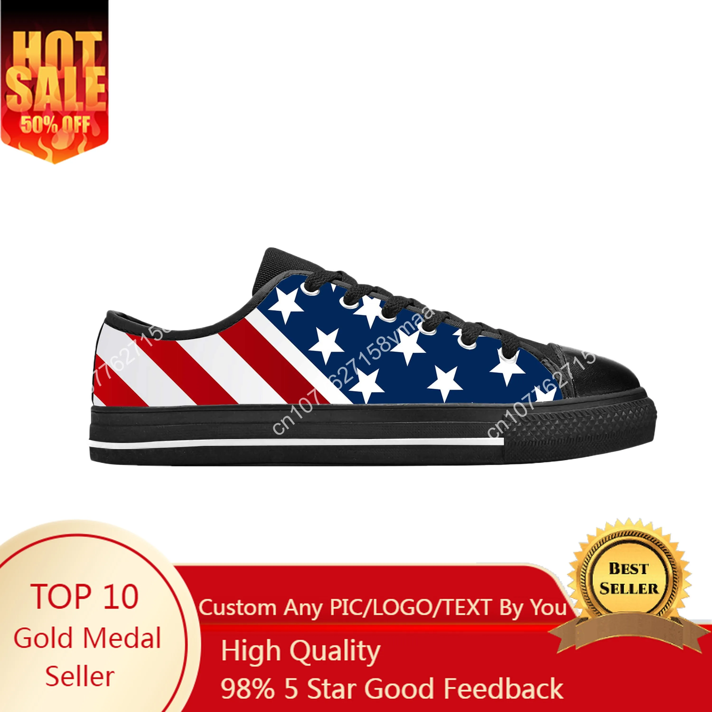 

United States USA American Flag Stars Stripes Cool Casual Cloth Shoes Low Top Comfortable Breathable 3D Print Men Women Sneakers