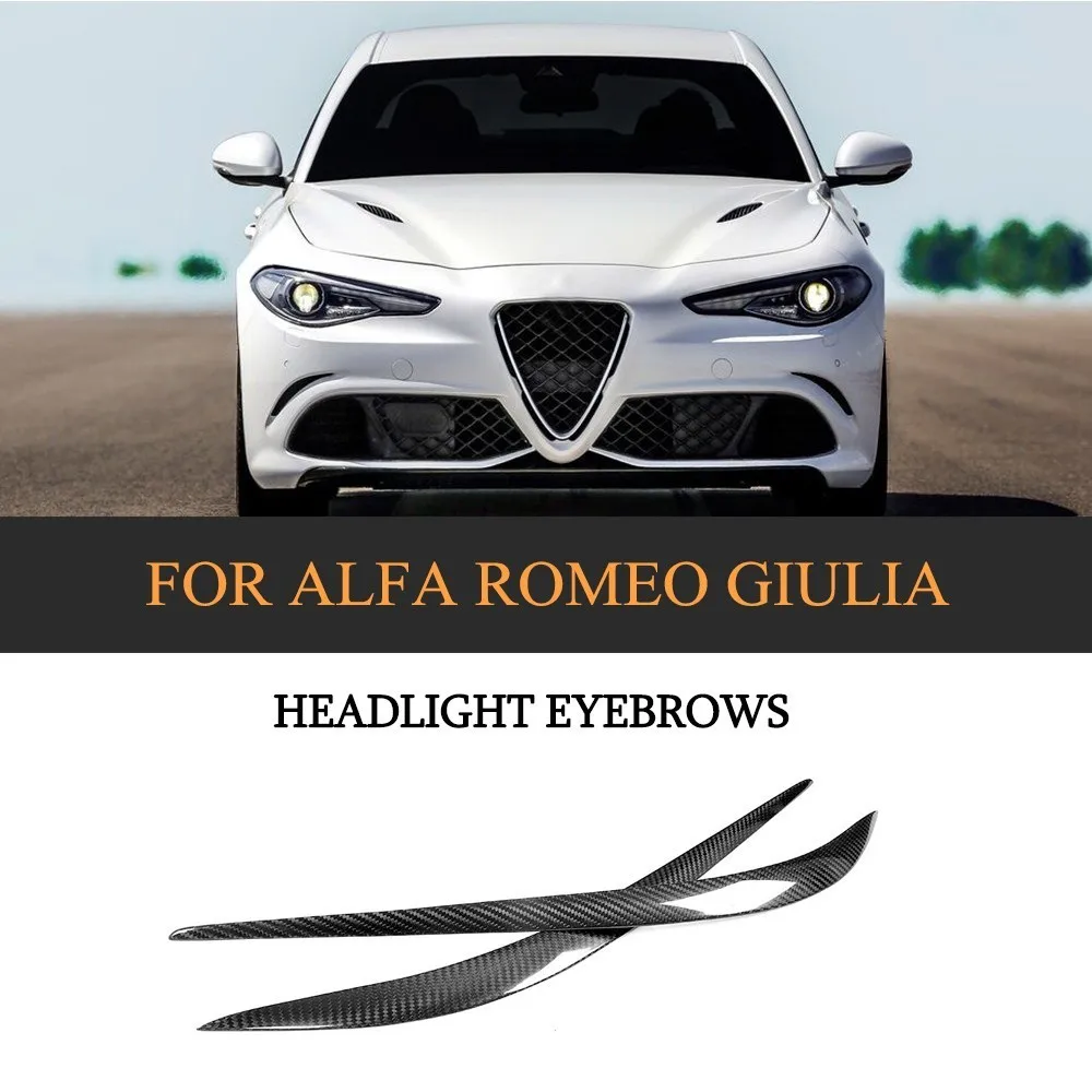 Headlight Eyebrows For Alfa Romeo Giulia Quadrifoglio Base Quadrifoglio Verde TI Sedan 4-Door 2015-2018 Dry Carbon Fiber Dry FRP