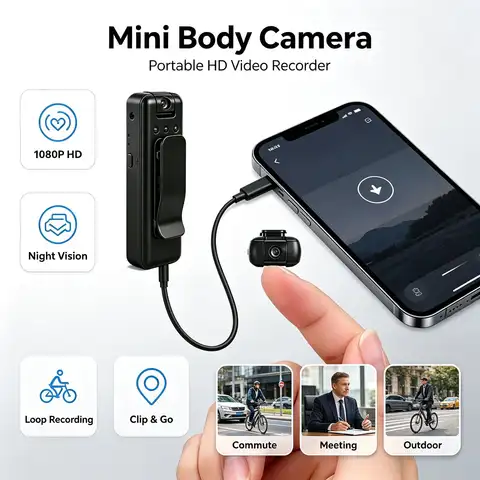 A4 Clip-on Mini Body Camera 4K HD Wearable Video Recorder, 360° Rotatable Lens, Infrared Night Vision, Motion Detection Loop Recording, Portable Audio Video Cam for Cycling, Commute, Meeting, Outdoor Recording