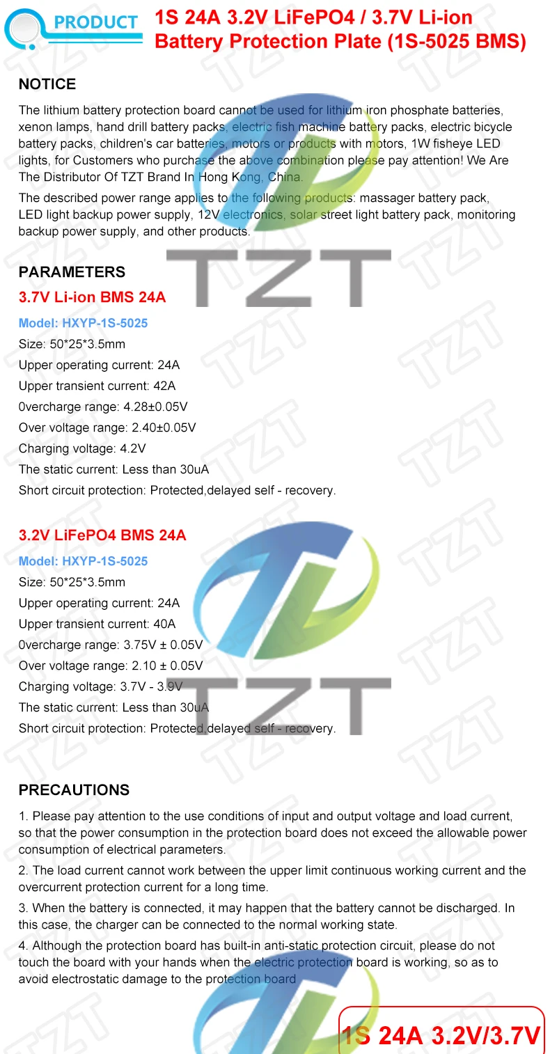 TZT 1S 3.2V 3.7V 24A LiFePO4 Li-Ionen-Lithium-Batterie-Schutzplatine BMS PCB PCM Zellenpack Überlade- und Tiefentladungsschutz – Detail 2