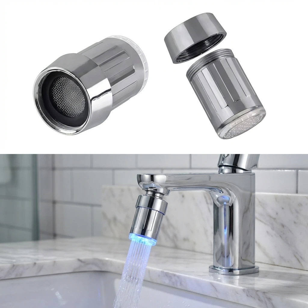 

3-Color Automatic Change LED Faucet Head, Water Saving Glow Tap Aerator Nozzle for Bathroom & Kitchen