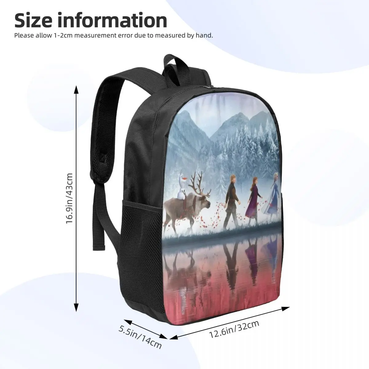 Mochila de estudante simples Disney Frozen de 17 polegadas – Bolsa escolar leve e espaçosa para meninos e meninas