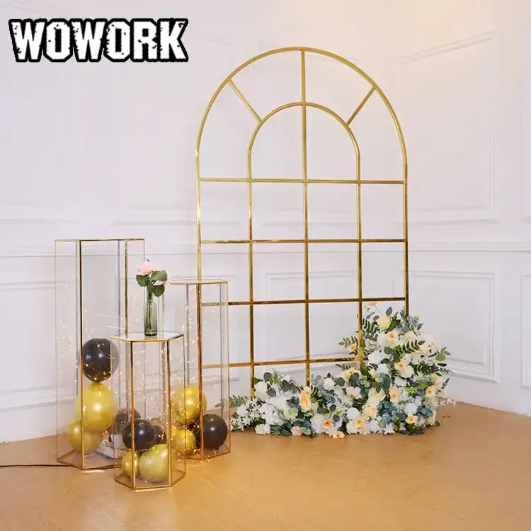 2024 WOWORK fushun new festive & party supplies stage decoration backdrop golden wedding backdrop stand metal for events