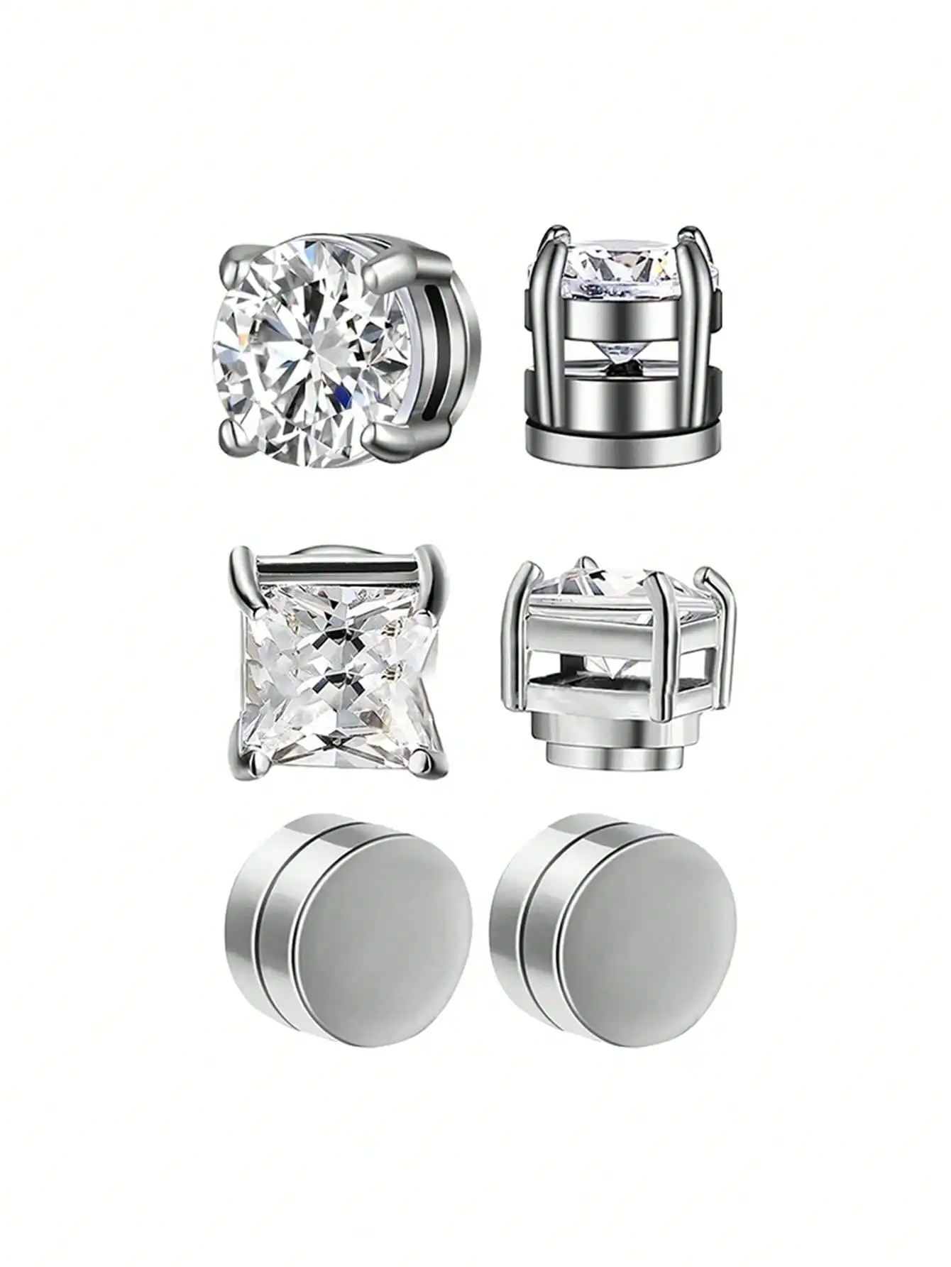3 Pairs Crystal Magnetic Earrings Punk Round Zirconia Magnetic Earrings, Suitable For Men, Daily Wear, Gift For Christmas, New Year, Valentine's Day