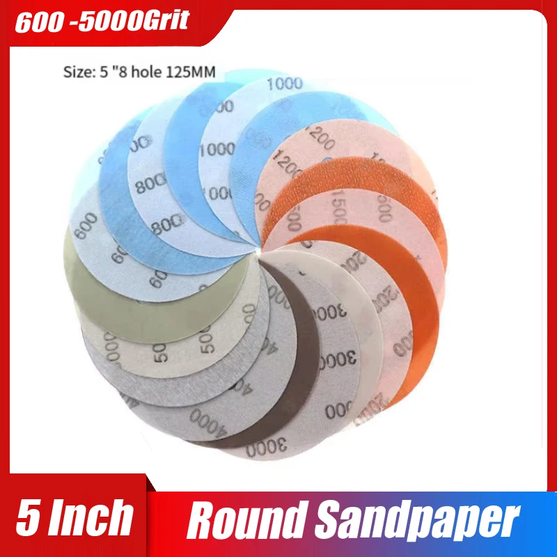 

5 Inch 125mm 8 Hole Sanding Discs 600 - 5000 Grit Hook and Loop Round Sandpaper Disc Orbital Sander Pad for Polishing Wood Metal