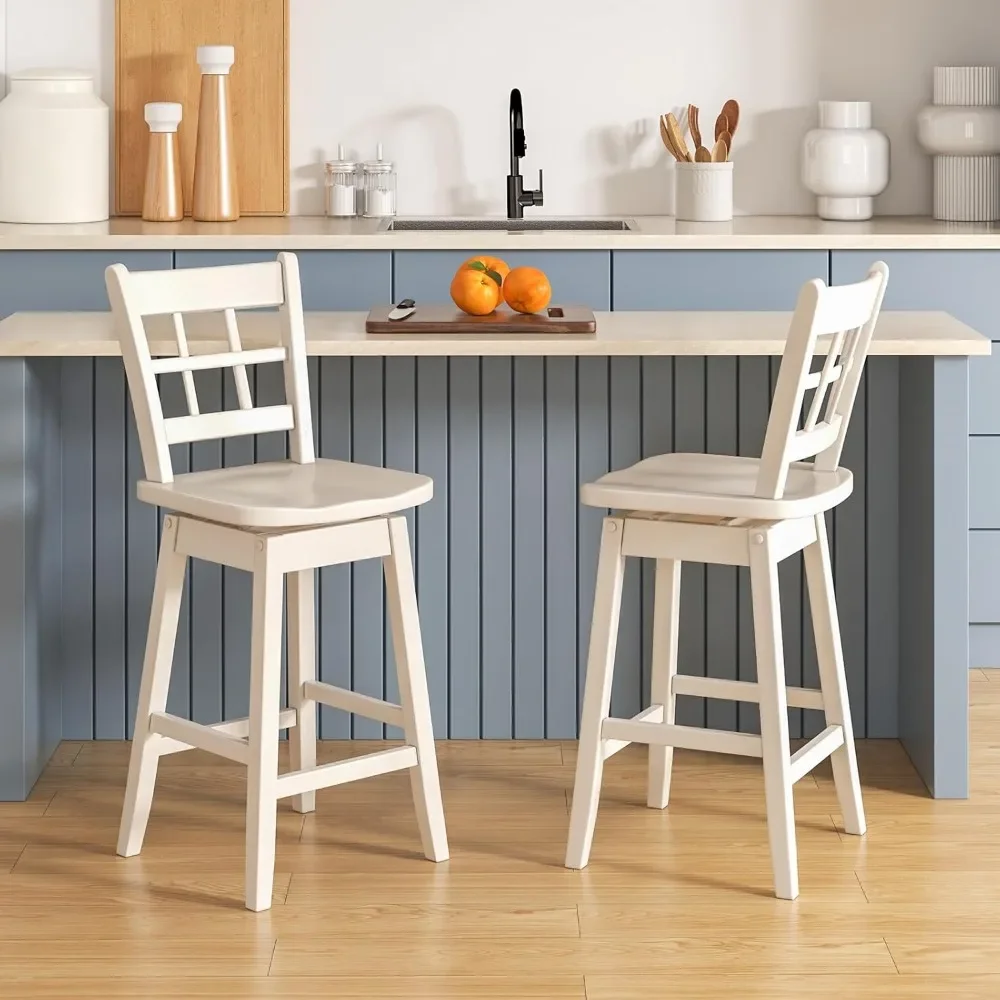 4-piece bar stool set, swivel bar stool with 6-compartment hollow back and ergonomically contoured seat, wood-height bar stool