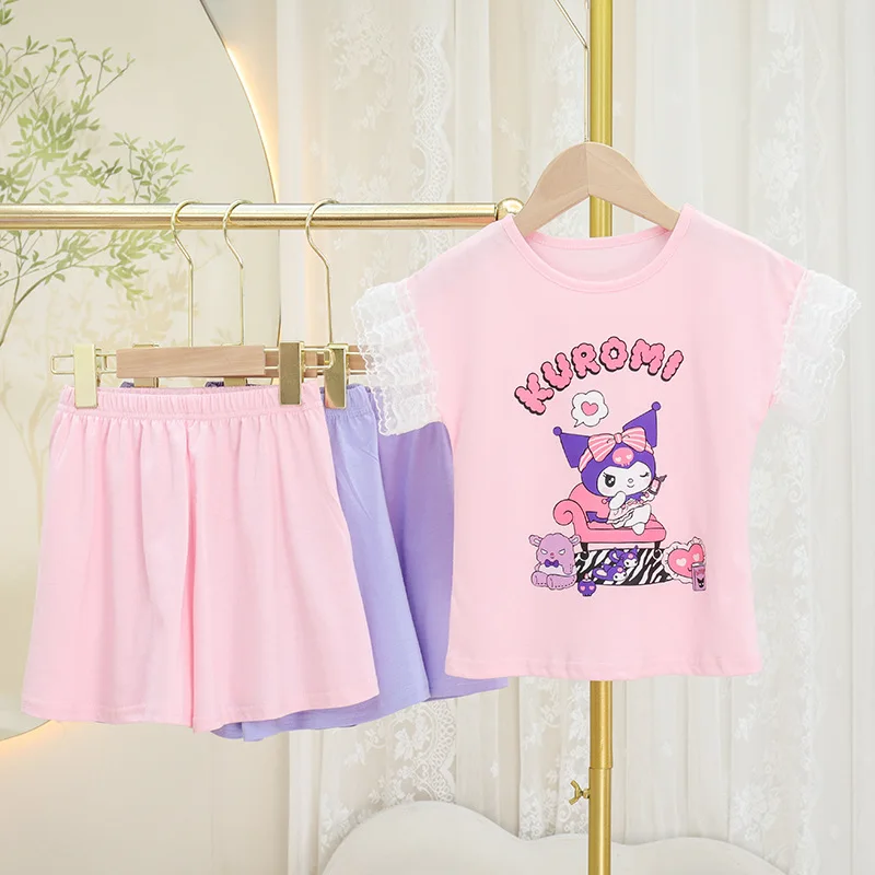 

Sanrio Summer Girl Short Sleeve Shorts T-Shirt Child Jacket Shorts Set Cotton Soft Two-Piece Set Cartoon Cute Festival Gift