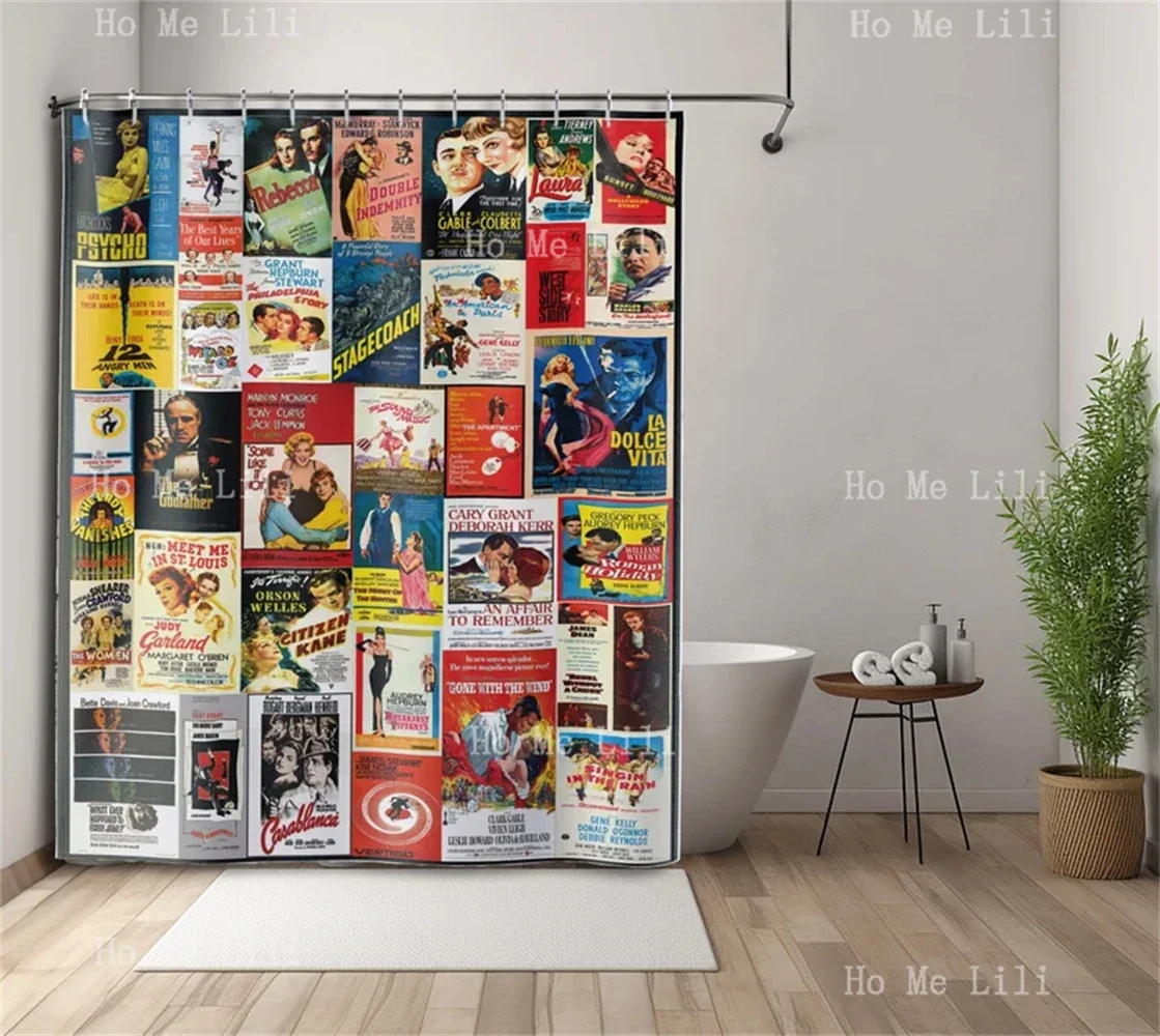 Vintage Movie Posters Shower Curtain Nostalgic Collage Classic Movies Gift For Film Lover Retro