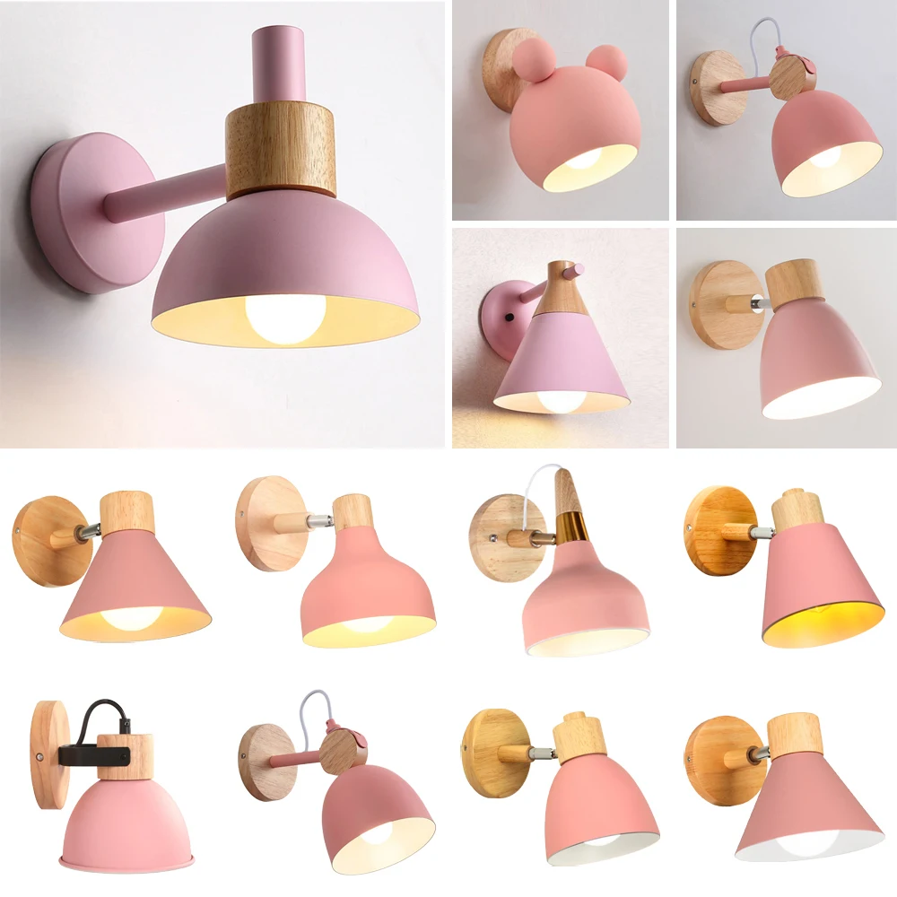 

Modern Wood Wall Lamp Sconce Nordic Steering Head Wall Light for Aisel Indoor Living Room Bedroom Bedside Lighting Fixture E27