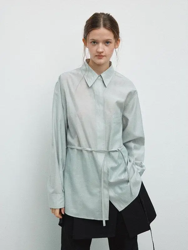 

Hello September Long Sve irt Women's Casual Sle Gathered Waist Texture Silk Blend Resistant to Deformation Medium Length