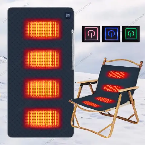 4 가열 영역 캠핑 의자 가열 매트 야외 여행 USB 전기 담요 3 조절 가능한 온도 히터 따뜻한 쿠션