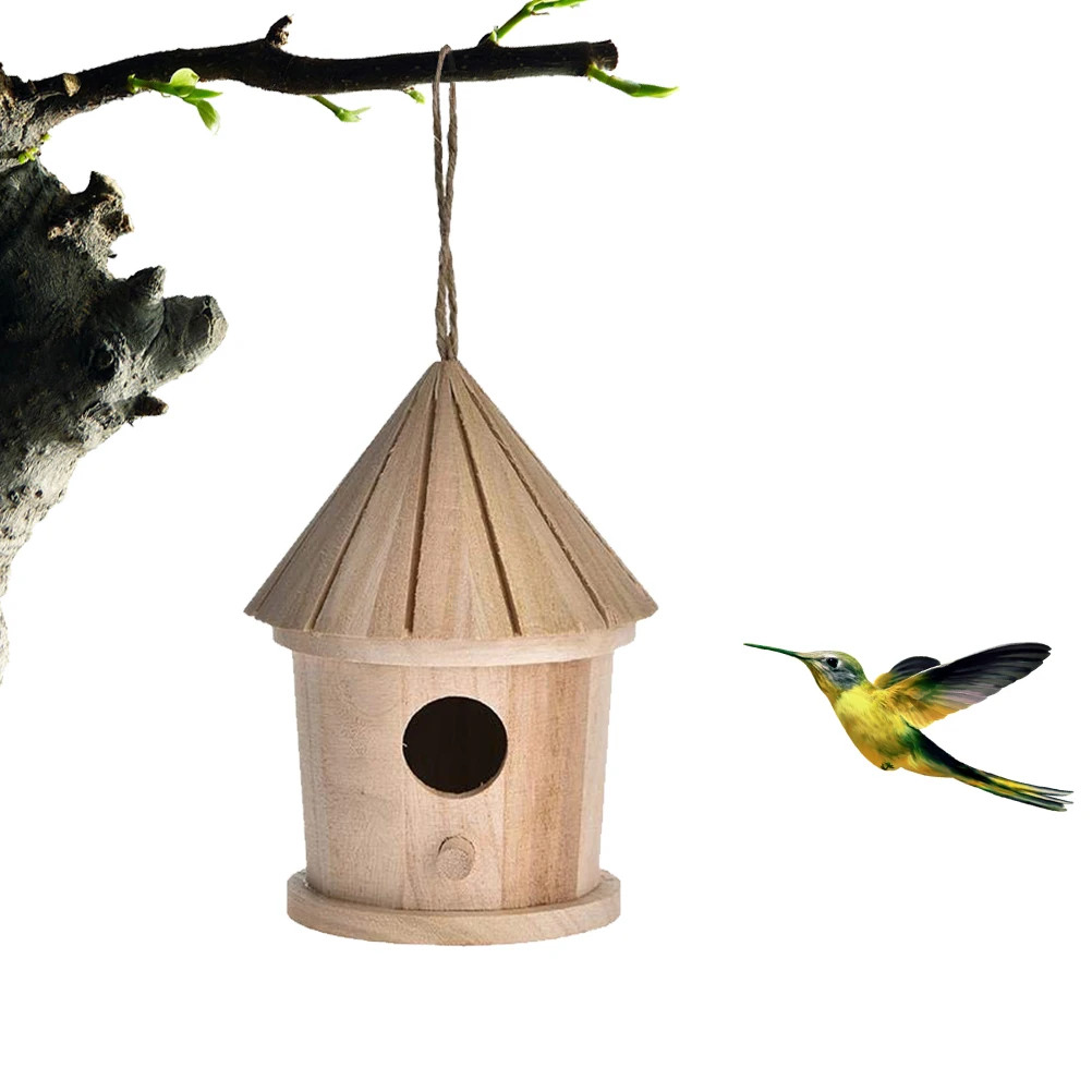 

Wooden Birds Nest Hanging Pet House Natural Wooden Bird Cage Resting Place