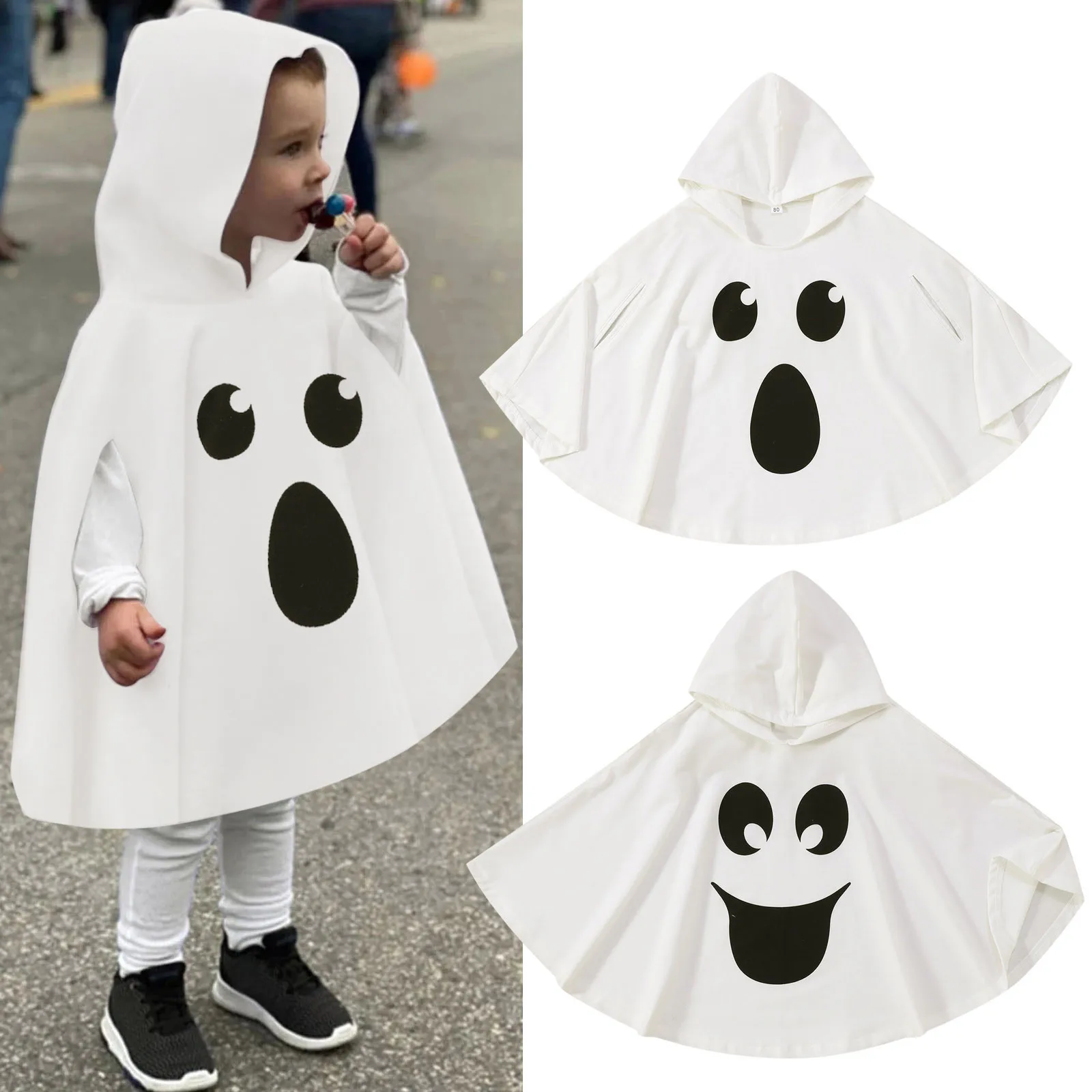 Kid Halloween Costume Ghost Print Hood Cape Cosplay Clothes Cloak for Baby Boys and Girls Fancy Dress Performance Halloween