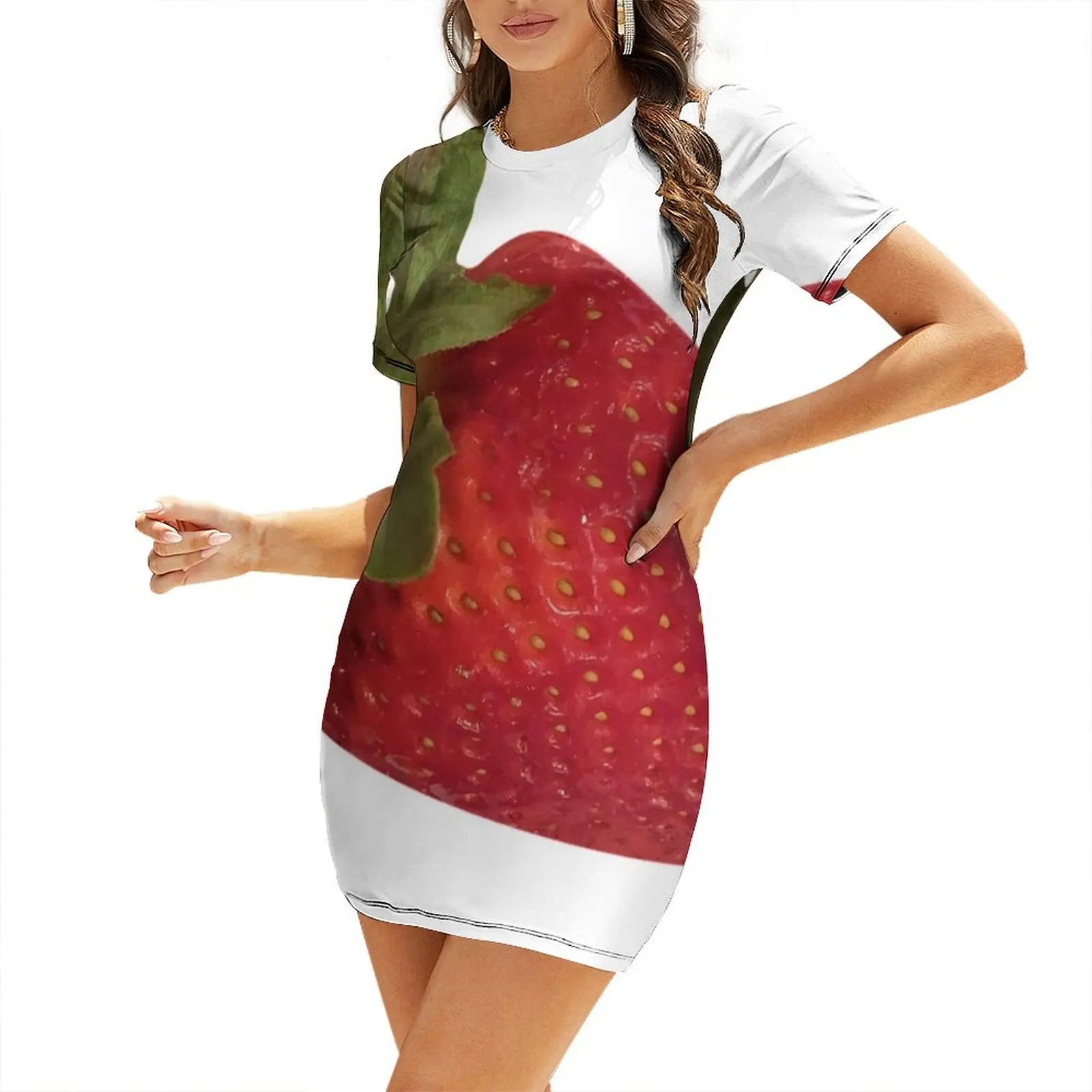 

Strawberry Short-Sleeved Dress chic and elegant evening dress Women's long dress Woman clothes