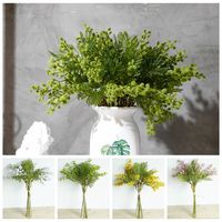 6Pcs Artificial Acacia Yellow Mimosa Plush Pudica Spray Cherry Silk Fake Flower For Wedding Home Decoration Red Bean Plant