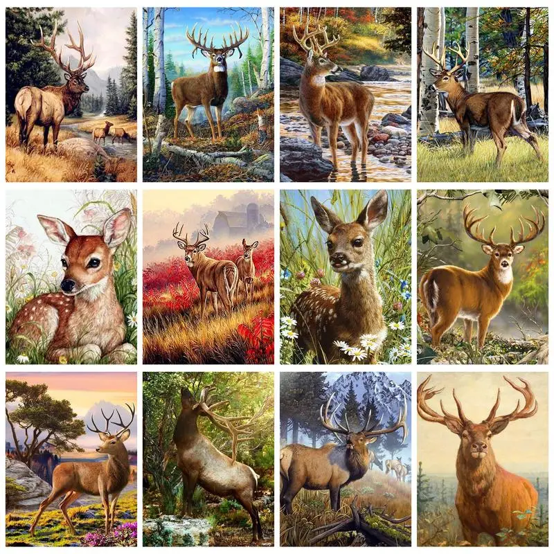 

PhotoCustom Painting By Numbers For Adults With Frame Jungle Elk Animal Picture Numbers Handpainted Wall Decor Gift