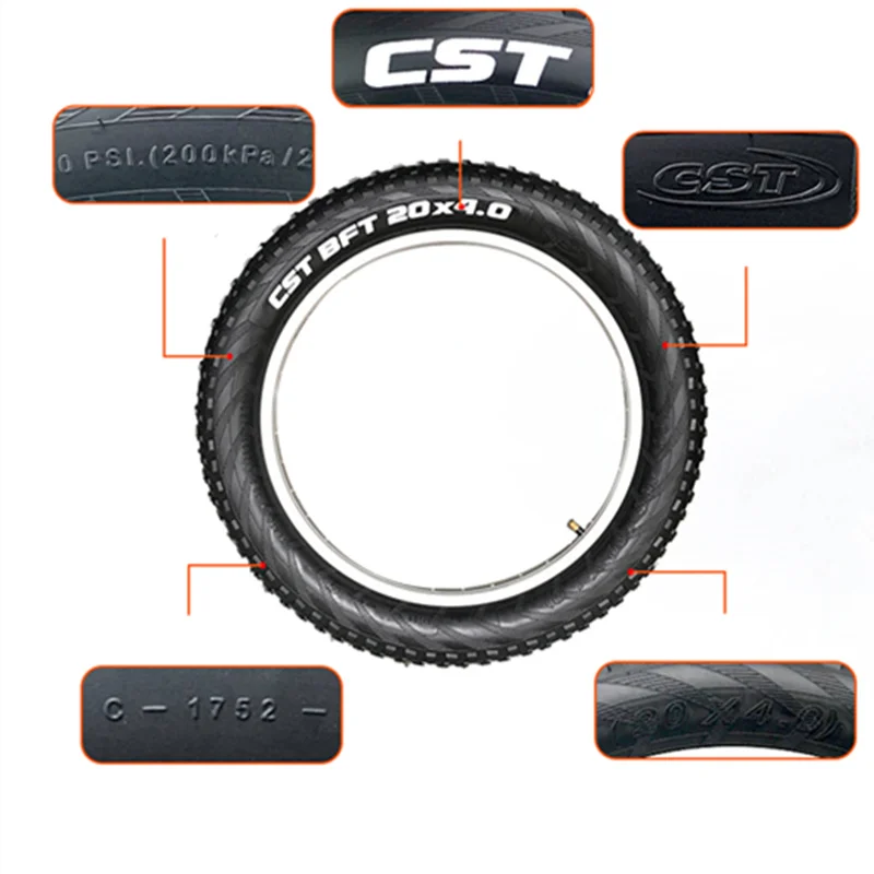 CST Fat Tire 20x4.0 20 Zoll Elektro-Fatbike Reifen Schlauch für Schneemobile, Fahrräder, ATVs, rutschfest, Winter – Detail 2