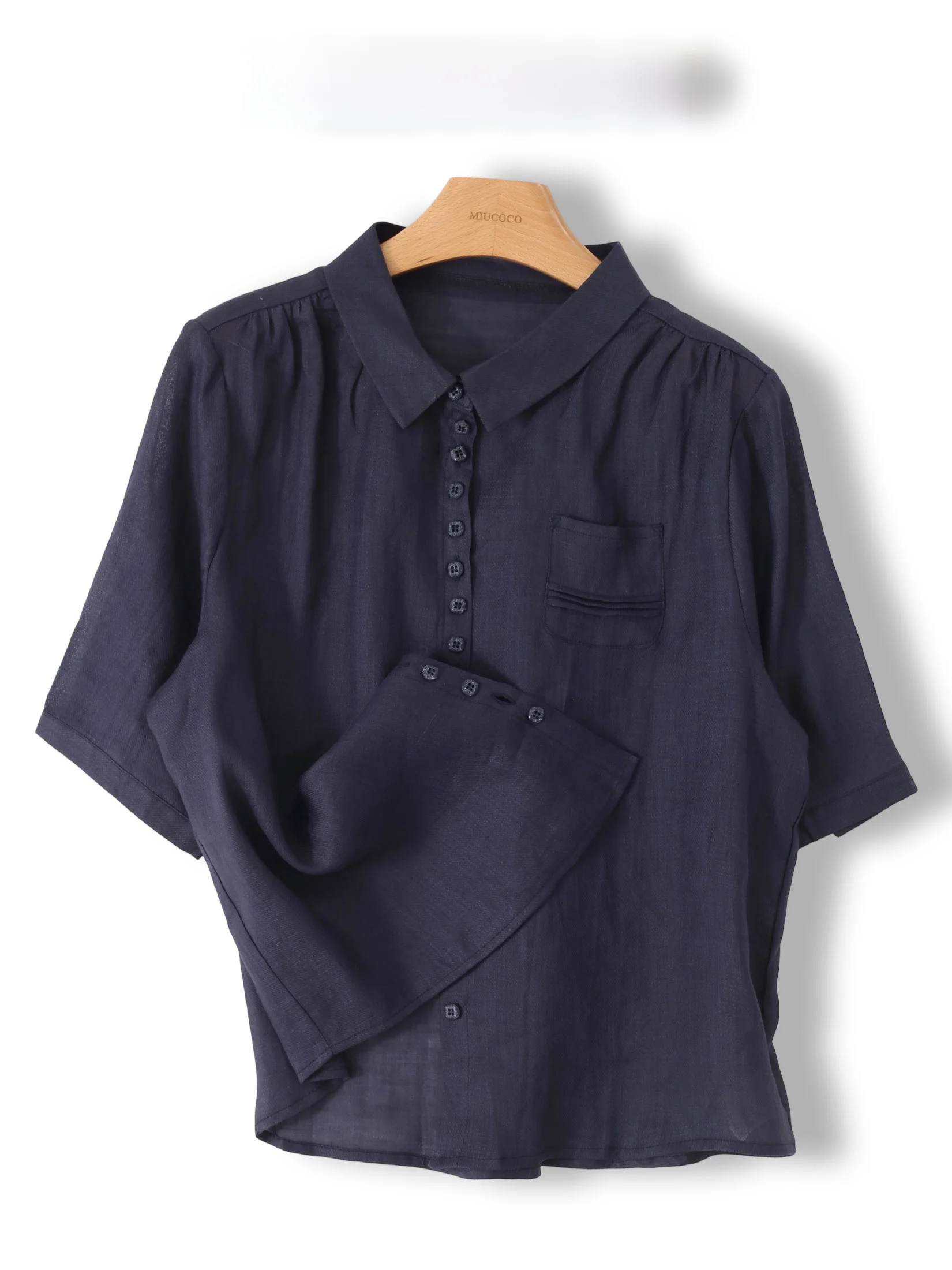 

Легкая и удобная женская рубашка с коротким рукавом из льняной смеси, с защитой от солнца, воротником и пуговицами, для повседневной носки и офиса