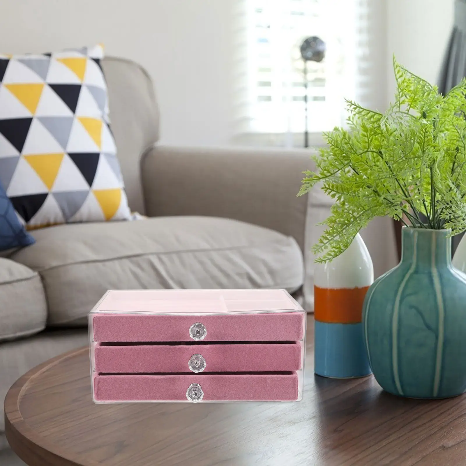

Jewelry Box 3 Layers Pink 9.16 X 5.97 X 4.01 Inch Multifunctional Drawer Organizer for Earrings Rings Necklaces Home Travel