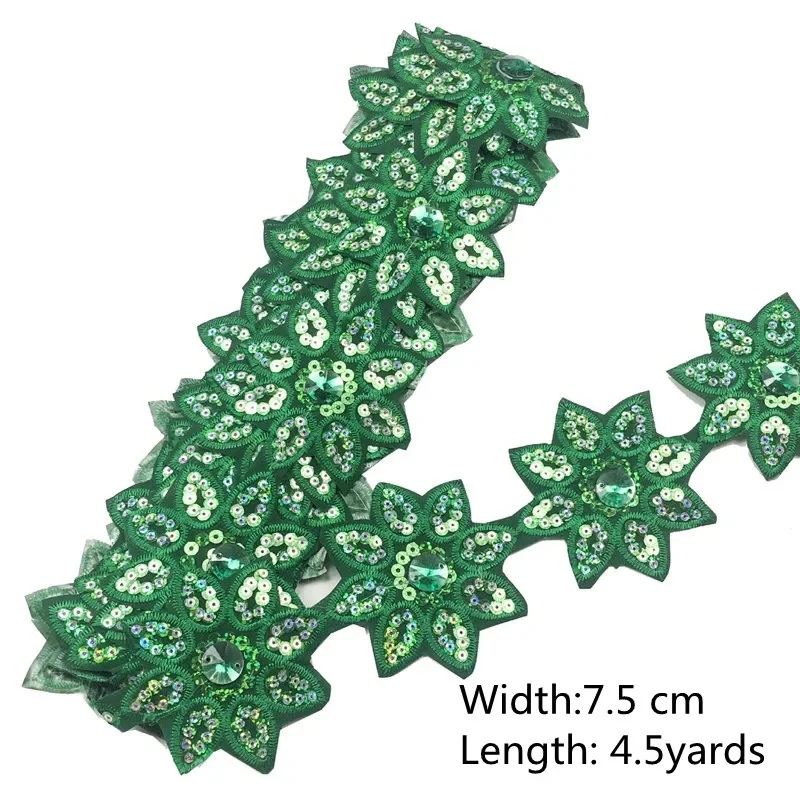 Sequins Sewing on Ribbon Lace Appliques, Trims Dress, DIY Craft Supplies, Sewing Accessories, 7.5cm Width, 4.5 Yards