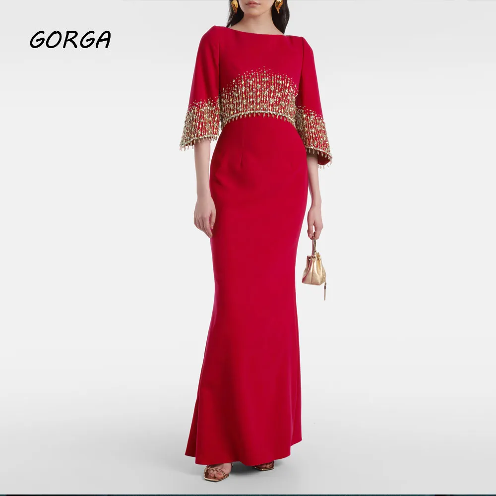 GORGA-Robe de Soirée en Crêpe à Paillettes, Élégante, Longueur Rinçage, Demi Manches, Col Rond, Tout Personnalisé
