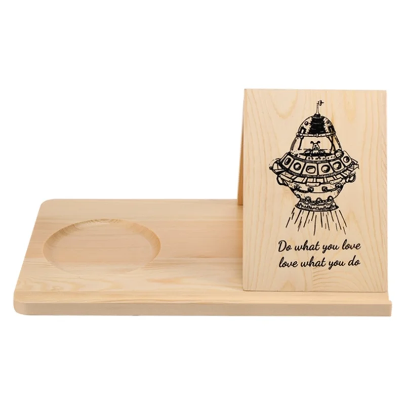 ABGI-Wooden Reading Stand Removable Triangle Book Stand With Cup Holder Multifunctional Recipe Shelf For Desktop Spaceship