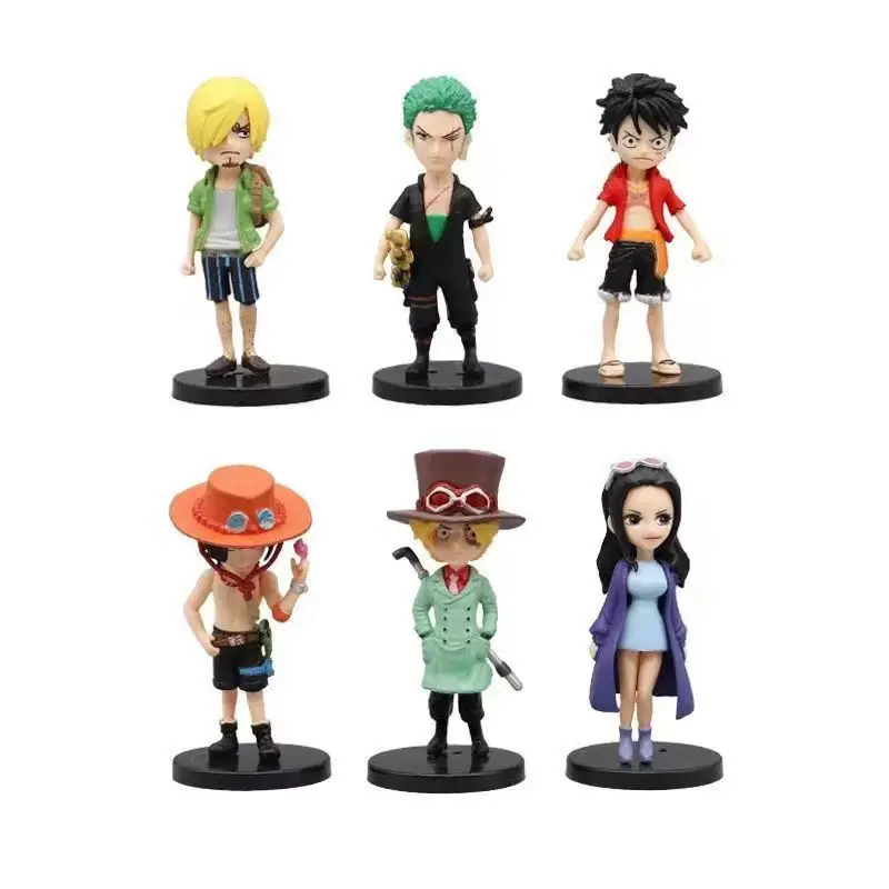 Modèle de figurine en PVC One Piece Anime, Luffy, Zoro, Sanji Collection, Ornement de voiture et de bureau, Jouets mignons, Cadeau pour enfants, Ensemble de 6 pièces