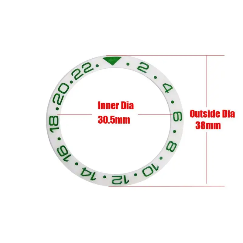الأبيض السيراميك 38 مللي متر * 30.5 مللي متر ساعة اكسسوارات المنحدر ساعة الحافة الدائري GMT 2-22 أحمر أخضر أزرق عدد إدراج مائل ساعة الحافة #6