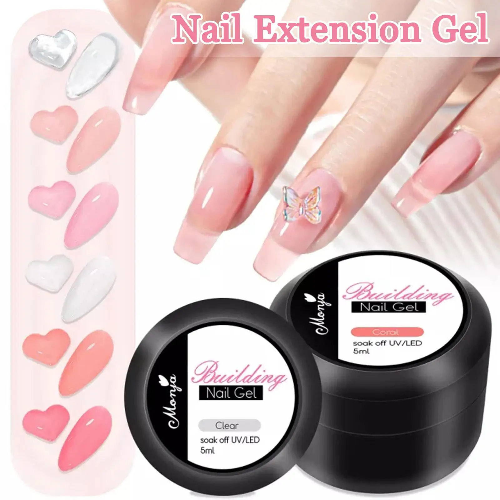 Gel kuku ekstensi padat tidak lengket, 5ML lem Nude bening berlian imitasi Semi Gel Varnis Gel ekstensi merah muda permanen F6T8