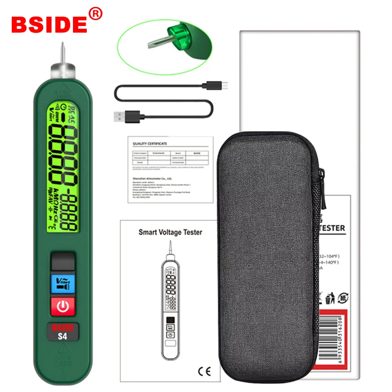 BSIDE S4 Leakage Voltage Detector Tester USB Charge Smart Non-Contact Voltage Tester Pen Electric Sensor Alarm Light Indicator