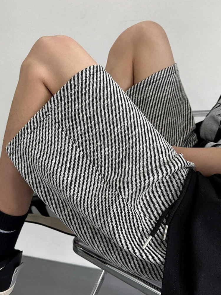 

Bla White Diagonal Stripe Men's Sport orts Summer Thin Straight Loose Five-Point Faionable Retro American Baskeall Pants