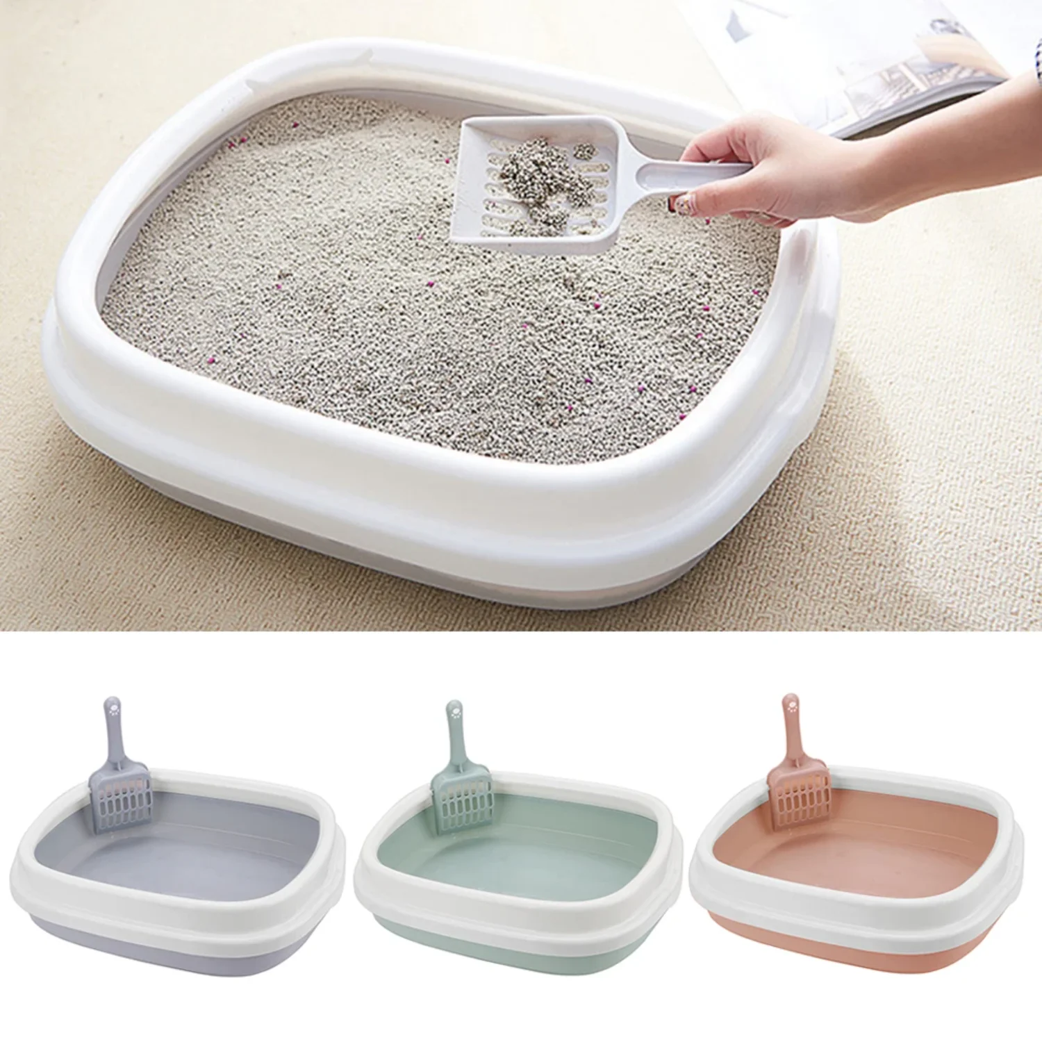 Excrement Training Sand Litter Box Cat Dog Tray with Scoop Cat Litter Box Pet Toilet Bedpan Anti-Splash Dog Toilet 1 Set