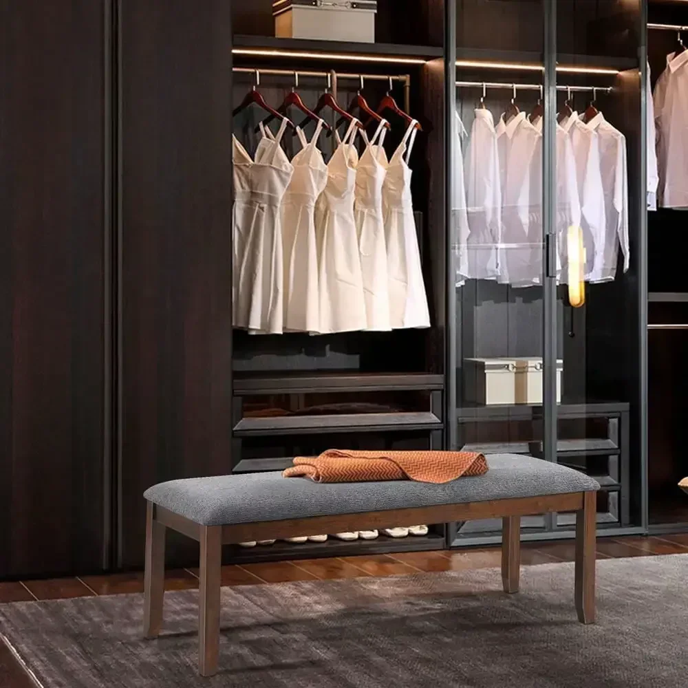 Dining Bench Upholstered Cushioned Bench Footstool Kitchen w/ Wood Legs