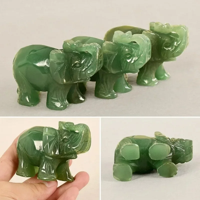 Fashion Green Pink Jade Stone Craving Lucky Elephant Feng Shui Statue Figurine Home Office Ornaments