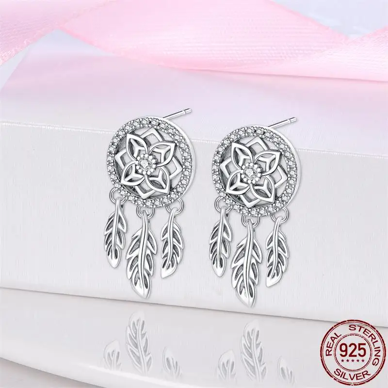 Pendientes de plata de ley 925 con forma de atrapasueños para mujer, joyería de moda, regalo de cumpleaños, novedad de 2023