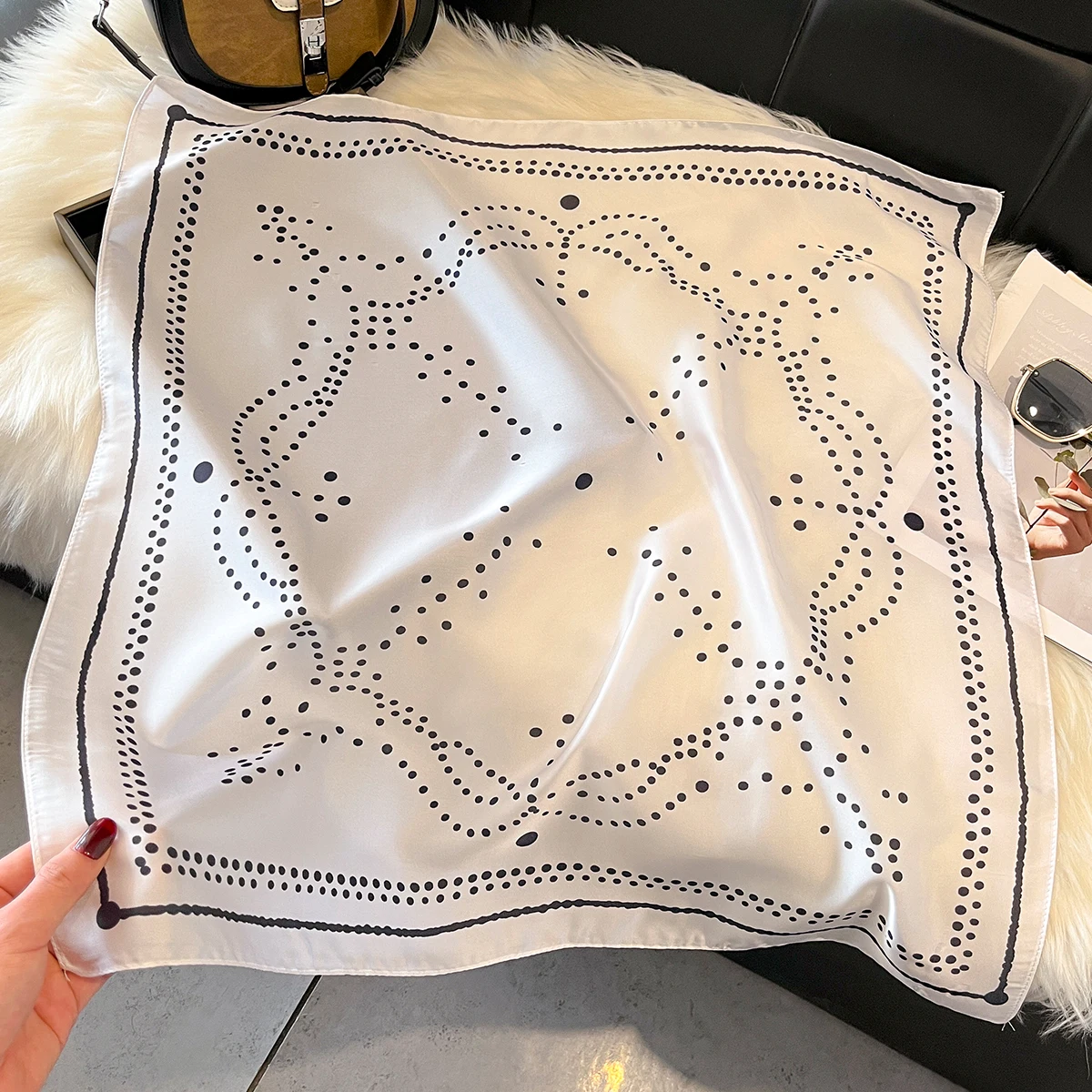 

2026 Women Square Scarf Silk Imitation Dot Print Neckerchief Bandana Lady Shawl Scarves Wrap Head Hair Band Ties