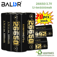 1PCs 26650 Li-ion Battery 3.7V 5000mAh Rechargeable Battery 1000 Times for LED Flashlight Power Bank with Free Flashlight