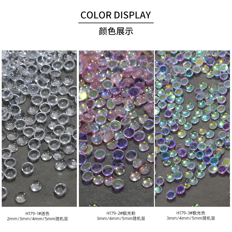 100PCS Glitter Aurora Pink Clear Flatback Mermaid Bead Semi-ball Bubble Nail Art Rhinestones Jewel Decorations Manicure Charms