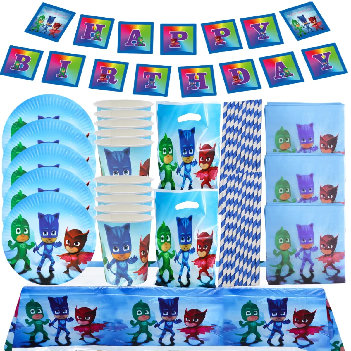 PJ Masks Birthday Party Decoration PJ Masks Disposable tableware set Connor Tablecloth Plate Cup Kids Favor Gifts Party Supplies