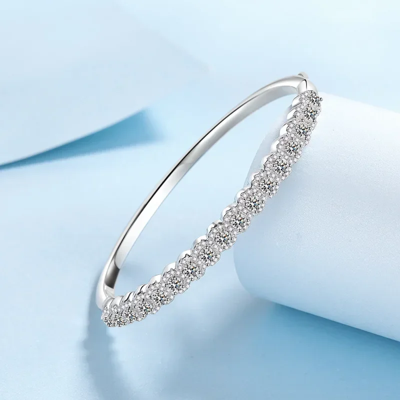 Exquisite Store PT950 Platinum Luxury 2.48 Carat Moissanite Bangles for Women, High Extreme Full Star Bracelet Fine Jewelry